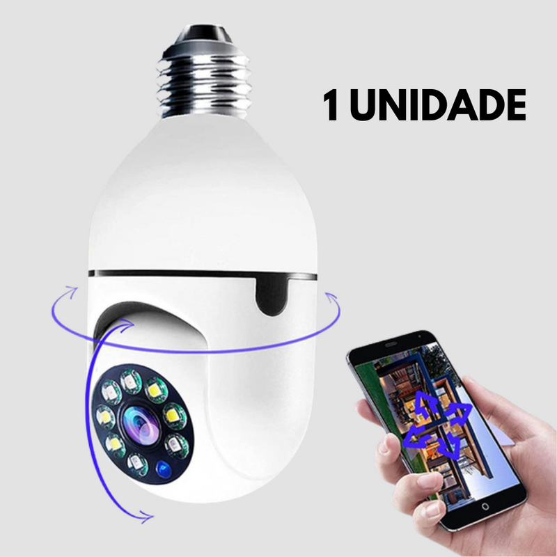 Camera Lâmpada Wifi Ip Segurança Panorâmica Giratória 360 1080P com Visão Noturna