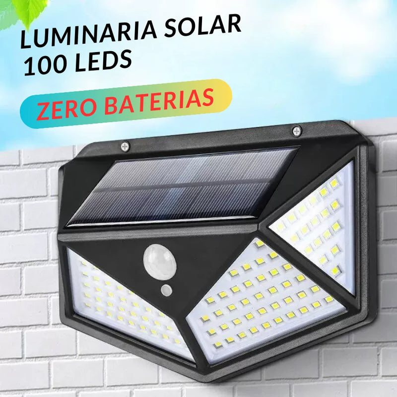 KIT 12 Luminária Solar Parede 100 Led Sensor Recarregável Presença Com 3 Funções