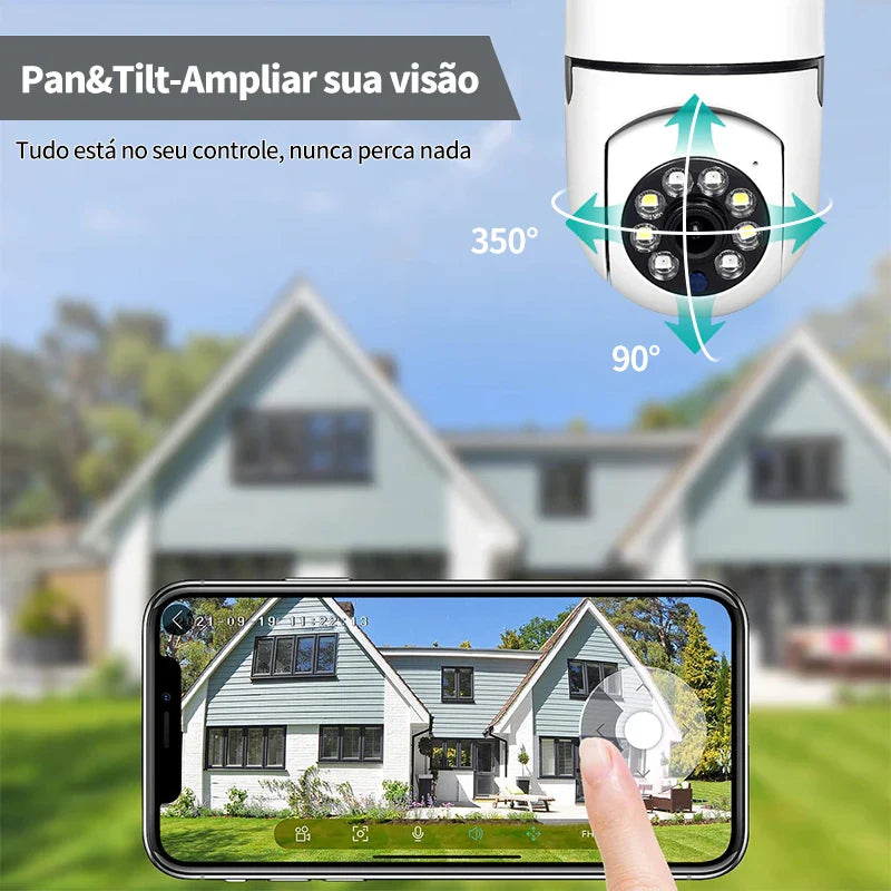 Camera Lâmpada Wifi Ip Segurança Panorâmica Giratória 360 1080P com Visão Noturna