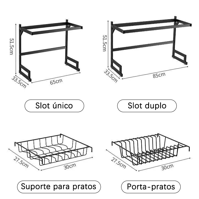 Escorredor de Louça Preto - Aço Inoxidável 65cm Organizador Louça