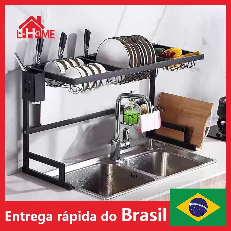 Escorredor de Louça Preto - Aço Inoxidável 65cm Organizador Louça