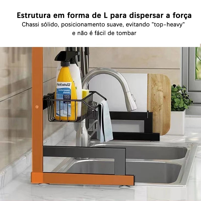 Escorredor de Louça Preto - Aço Inoxidável 65cm Organizador Louça