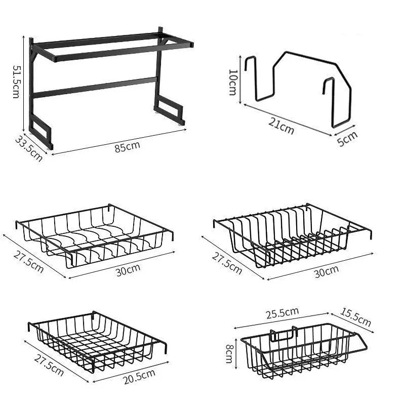 Escorredor de Louça Preto - Aço Inoxidável 65cm Organizador Louça