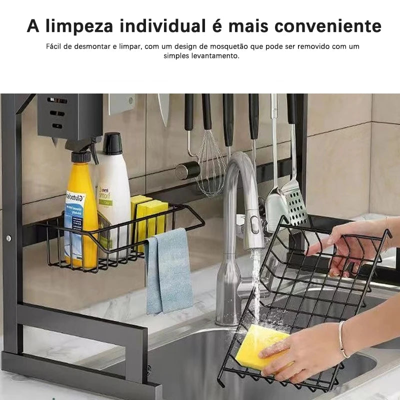 Escorredor de Louça Preto - Aço Inoxidável 65cm Organizador Louça